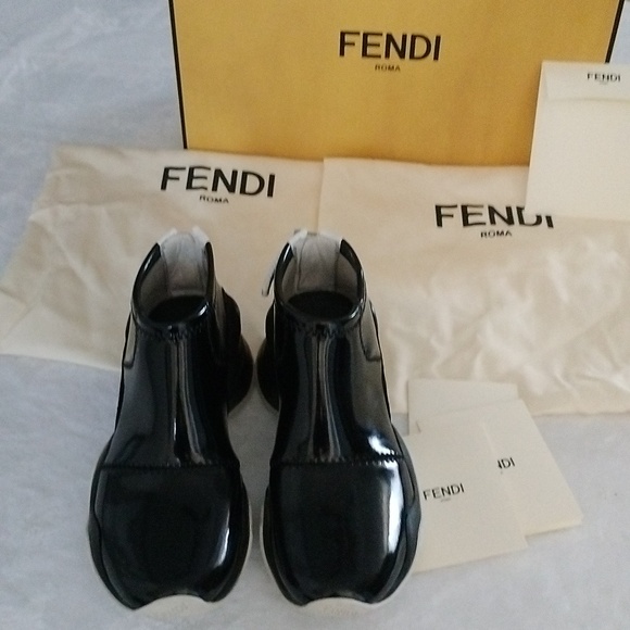 Fendi Black Glossed Neoprene Zip Sneakers Size 5.5/36 - Picture 16 of 16